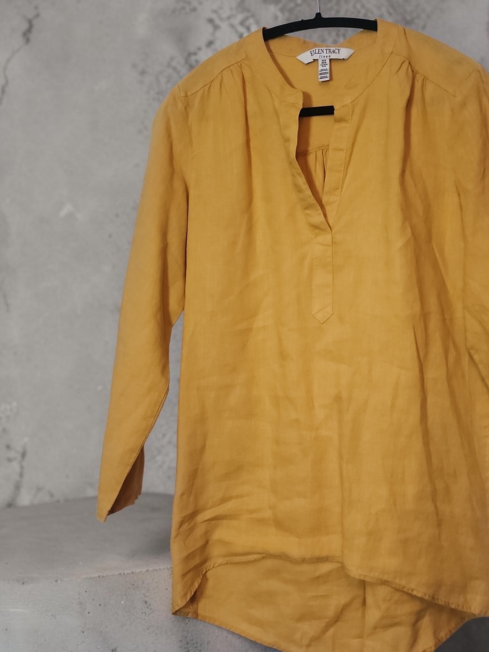 Ellen Tracy Golden Yellow Split-Neck Linen Tunic